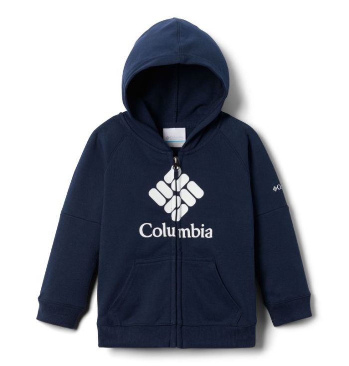 Moletom Com Capuz Columbia Branded French Terry Full Zip Hoodie Criança Azul Marinho Portugal | 190037-7YVG