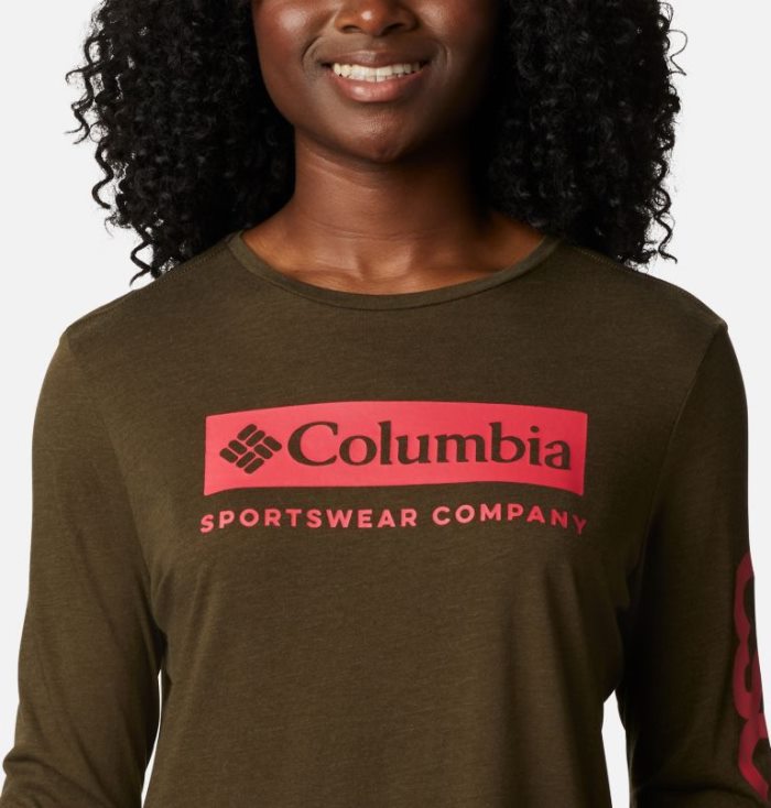 Camisetas Columbia Autumn Trek™ Long Sleeve Relaxed T-Shirt Feminino Verde Oliva Verdes Portugal | 103658-OCLT