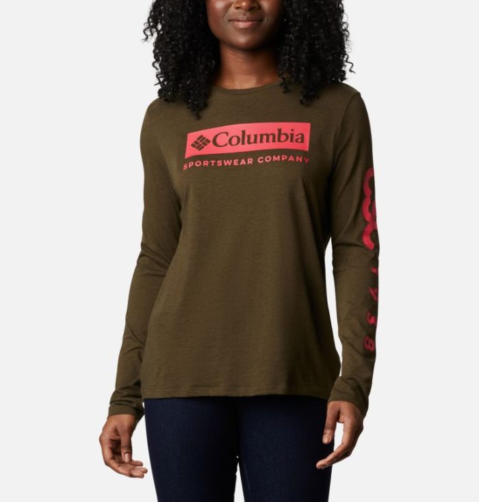 Camisetas Columbia Autumn Trek™ Long Sleeve Relaxed T-Shirt Feminino Verde Oliva Verdes Portugal | 103658-OCLT