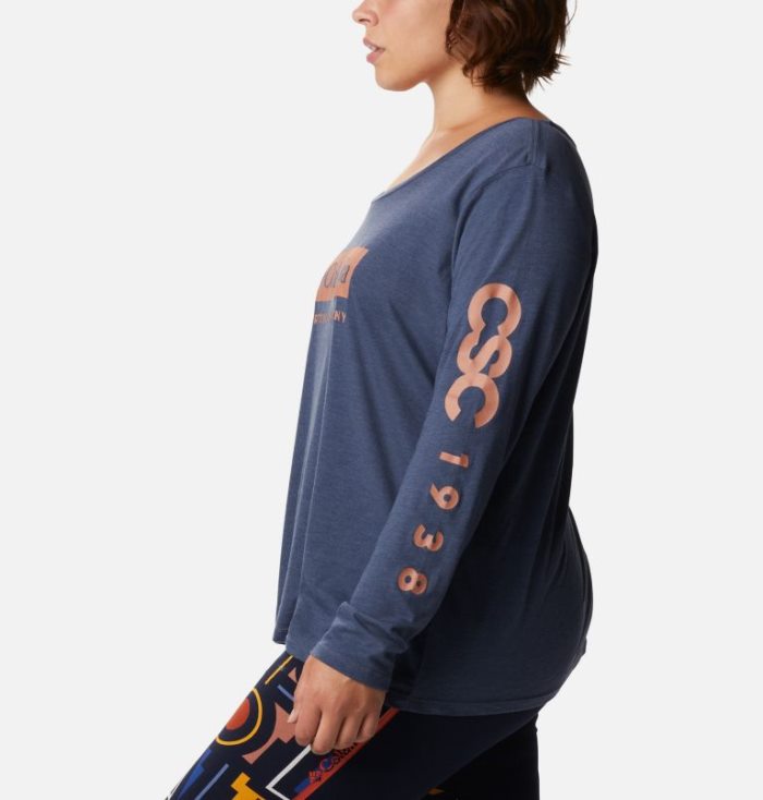 Camisetas Columbia Autumn Trek™ Long Sleeve Relaxed T-Shirt Feminino Azuis Escuro Portugal | 193451-F4AY