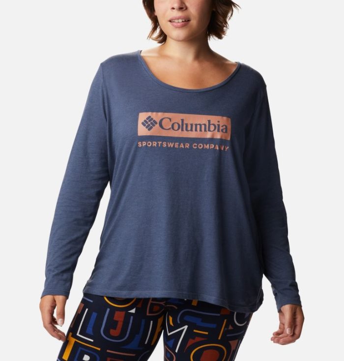 Camisetas Columbia Autumn Trek™ Long Sleeve Relaxed T-Shirt Feminino Azuis Escuro Portugal | 193451-F4AY