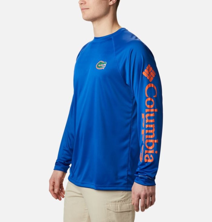 Camisetas Columbia Collegiate PFG Terminal Tackle™ Long Sleeve Shirt Masculino Azuis Laranja Portugal | 114223-OV6X