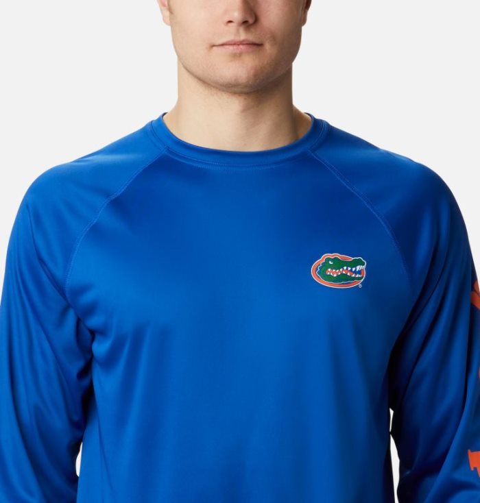 Camisetas Columbia Collegiate PFG Terminal Tackle™ Long Sleeve Shirt Masculino Azuis Laranja Portugal | 114223-OV6X