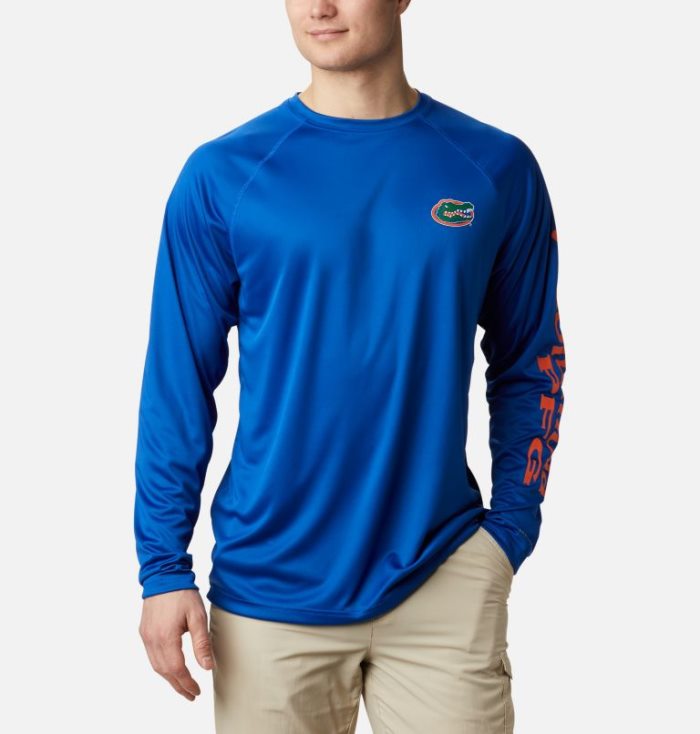 Camisetas Columbia Collegiate PFG Terminal Tackle™ Long Sleeve Shirt Masculino Azuis Laranja Portugal | 114223-OV6X