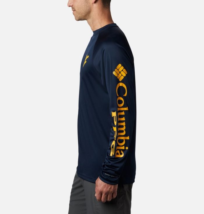 Camisetas Columbia Collegiate PFG Terminal Tackle™ Long Sleeve Shirt Masculino Azul Marinho Douradas Portugal | 116693-C66L