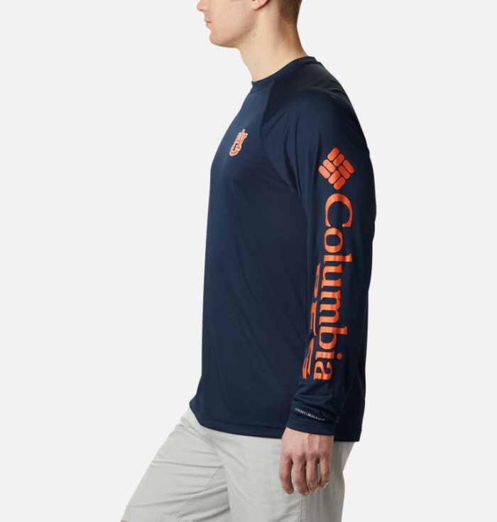 Camisetas Columbia Collegiate PFG Terminal Tackle™ Long Sleeve Shirt Masculino Azul Marinho Laranja Portugal | 139305-FSDL