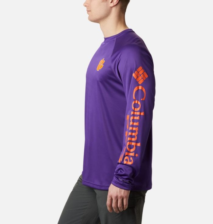 Camisetas Columbia Collegiate PFG Terminal Tackle™ Long Sleeve Shirt Masculino Roxo Laranja Portugal | 178787-8OY1