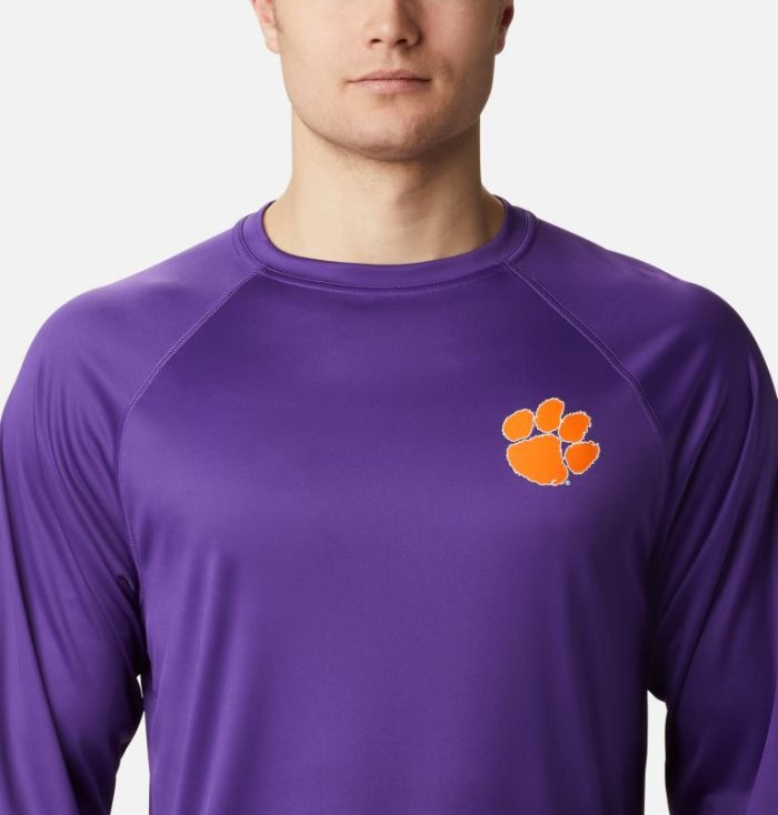 Camisetas Columbia Collegiate PFG Terminal Tackle™ Long Sleeve Shirt Masculino Roxo Laranja Portugal | 178787-8OY1