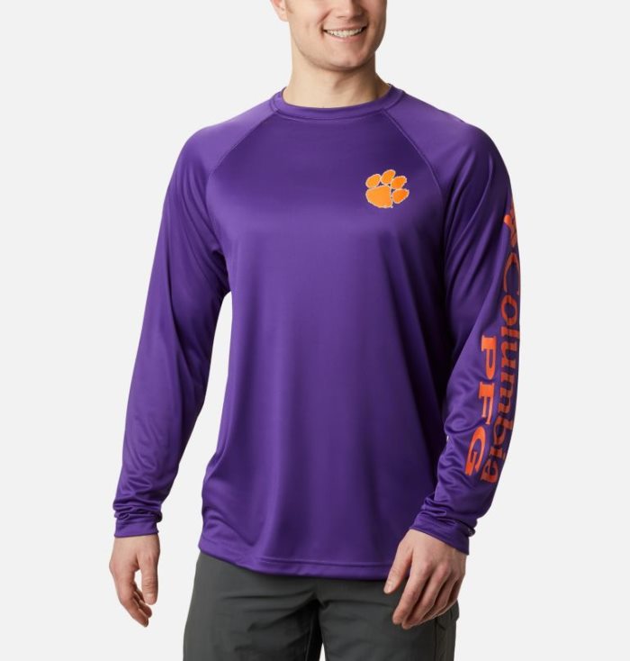 Camisetas Columbia Collegiate PFG Terminal Tackle™ Long Sleeve Shirt Masculino Roxo Laranja Portugal | 178787-8OY1