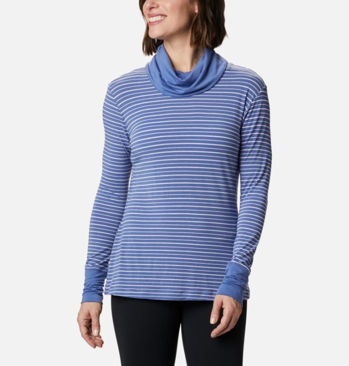 Camisetas Columbia Essential Elements™ Listrado Long Sleeve Shirt Feminino Azul Marinho Azuis Portugal | 172036-Z224