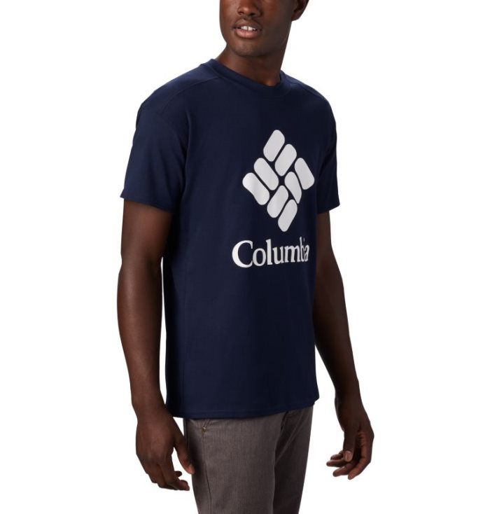 Camisetas Columbia Lodge™ Logo Tee Masculino Azul Marinho Branco Portugal | 191889-MNIY