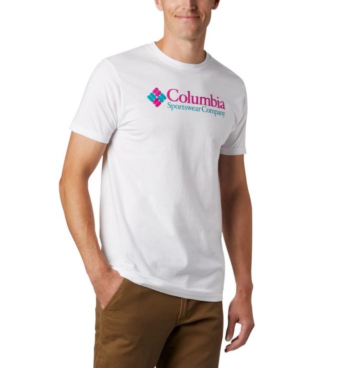 Camisetas Columbia Logo T-Shirt Masculino Branco Rosa Portugal | 185919-BTQD