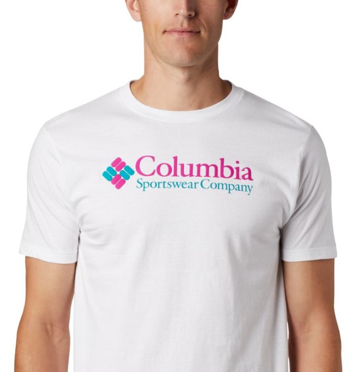 Camisetas Columbia Logo T-Shirt Masculino Branco Rosa Portugal | 185919-BTQD