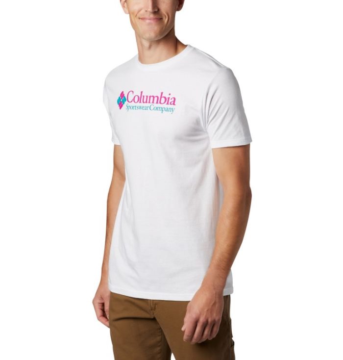 Camisetas Columbia Logo T-Shirt Masculino Branco Rosa Portugal | 185919-BTQD