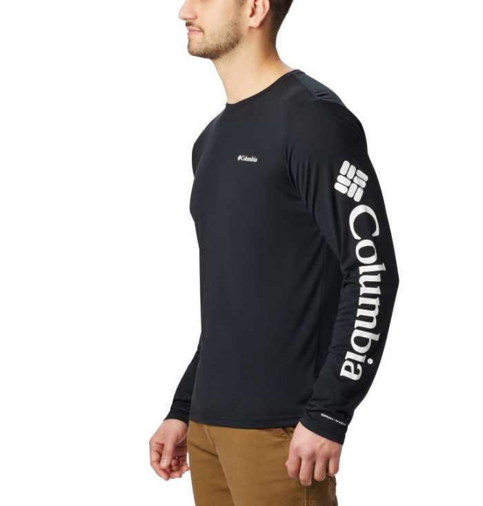 Camisetas Columbia Miller Valley™ Long Sleeve Gráficas T-Shirt Masculino Pretas Branco Portugal | 113714-WUV1