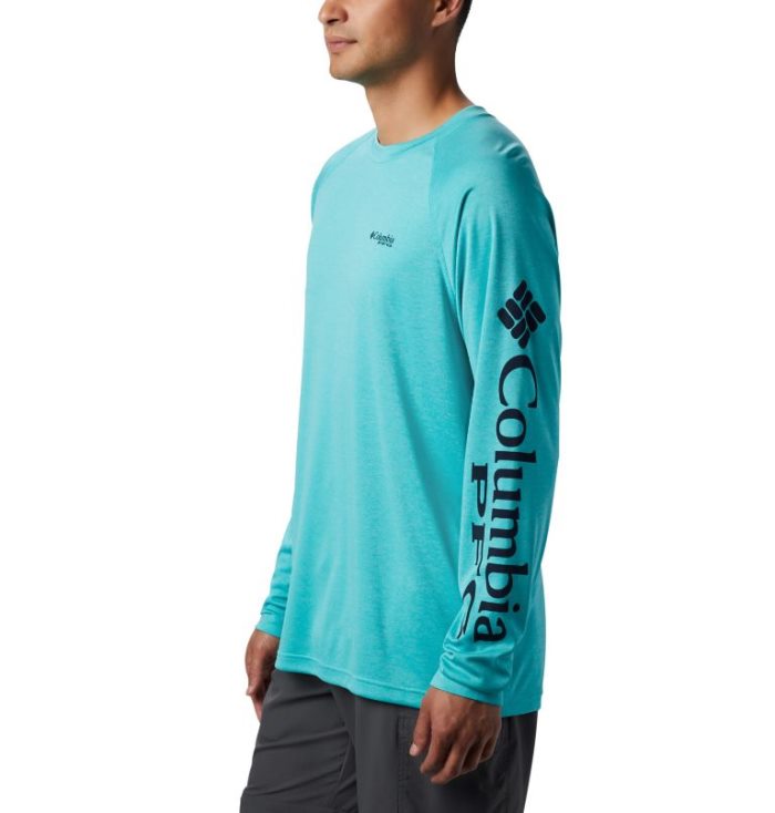 Camisetas Columbia PFG Terminal Tackle™ Heather Long Sleeve Shirt Masculino Luz Turquesa Azul Marinho Portugal | 102003-SACB