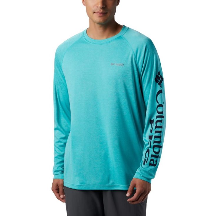 Camisetas Columbia PFG Terminal Tackle™ Heather Long Sleeve Shirt Masculino Luz Turquesa Azul Marinho Portugal | 102003-SACB