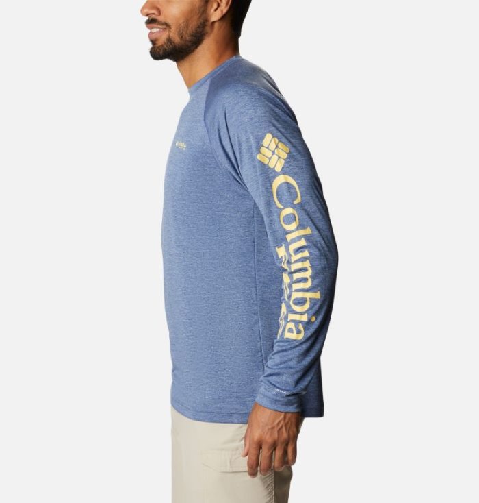 Camisetas Columbia PFG Terminal Tackle™ Heather Long Sleeve Shirt Masculino Azul Marinho Amarelas Portugal | 107654-AXAH