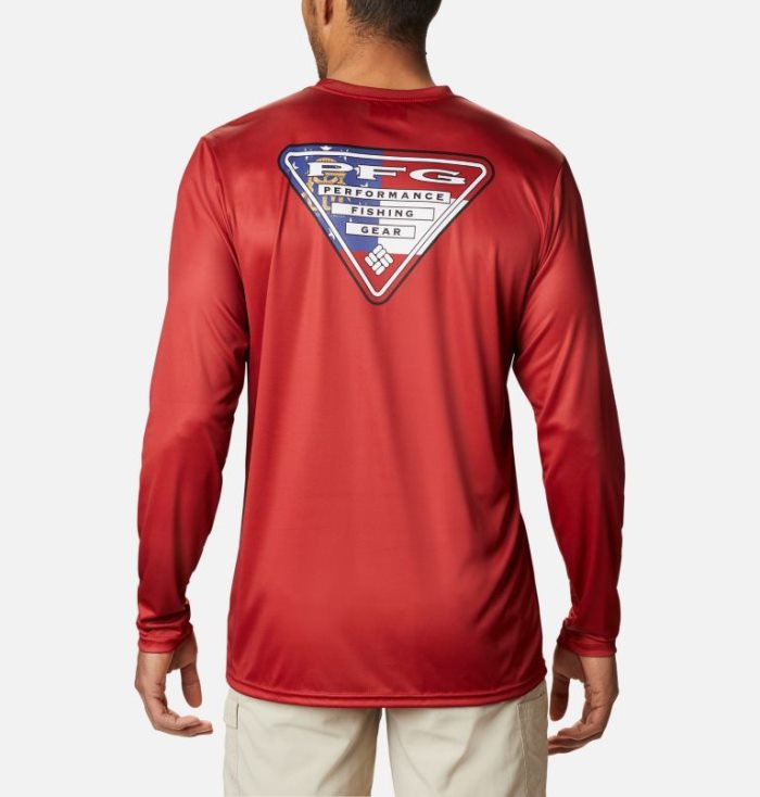 Camisetas Columbia PFG Terminal Tackle™ State Triangle Long Sleeve Shirt Masculino Vermelhas Portugal | 113106-34C6