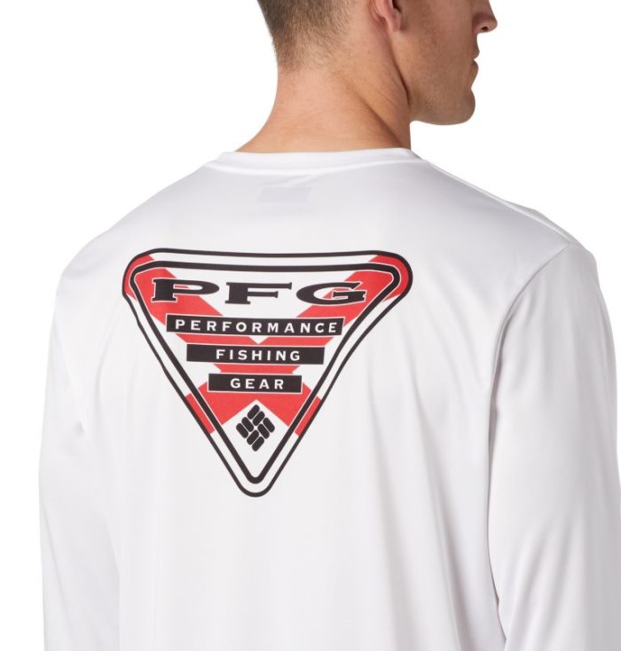 Camisetas Columbia PFG Terminal Tackle™ State Triangle Long Sleeve Shirt Masculino Branco Portugal | 183501-T6WF