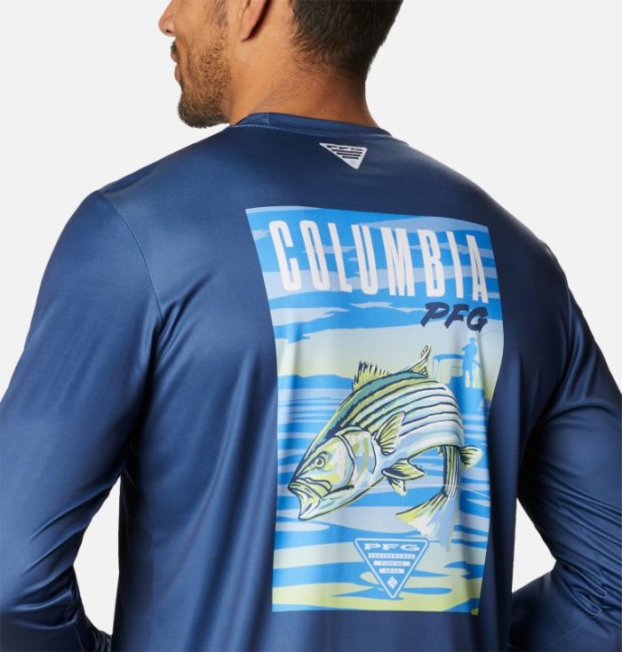 Camisetas Columbia PFG Terminal Tackle™ Vintage Fish Long Sleeve Shirt Masculino Azul Marinho Portugal | 176236-0BC6