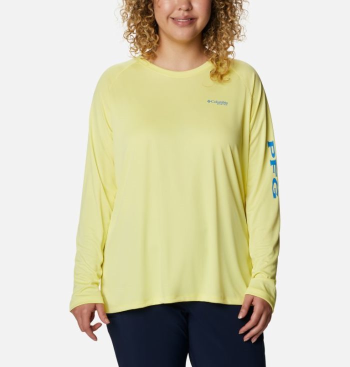 Camisetas Columbia PFG Tidal Tee™ II Long Sleeve Feminino Amarelas Azuis Escuro Portugal | 136557-12NI