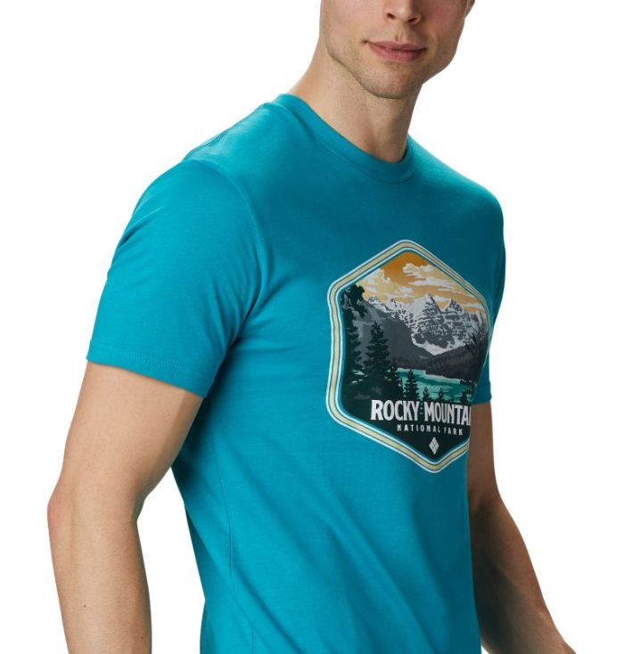 Camisetas Columbia Pegasus Algodão T-Shirt Masculino Luz Menta Portugal | 156244-NWWV