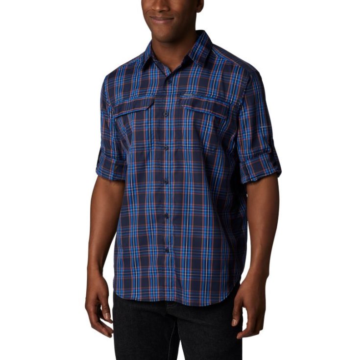 Camisetas Columbia Silver Ridge™ 2.0 Plaid Long Sleeve Shirt Masculino Azul Marinho Portugal | 179649-PQXB