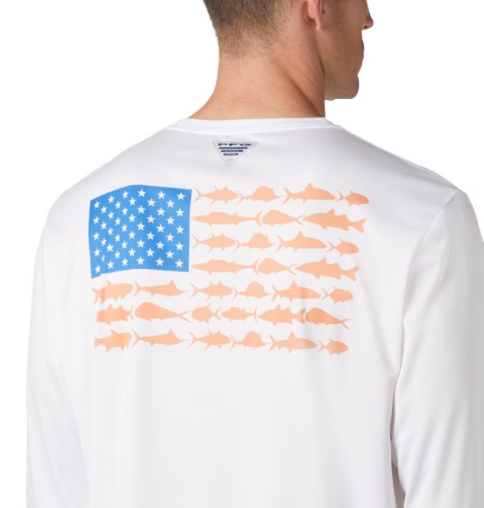 Camisetas Columbia Terminal Tackle PFG Fish Flag™ Long Sleeve Shirt Masculino Branco Luz Laranja Portugal | 182329-YXGX