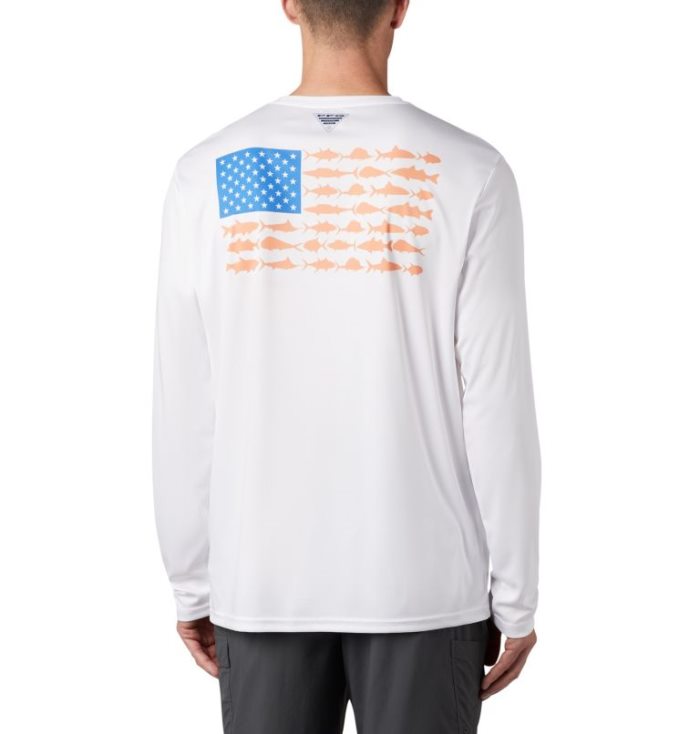 Camisetas Columbia Terminal Tackle PFG Fish Flag™ Long Sleeve Shirt Masculino Branco Luz Laranja Portugal | 182329-YXGX