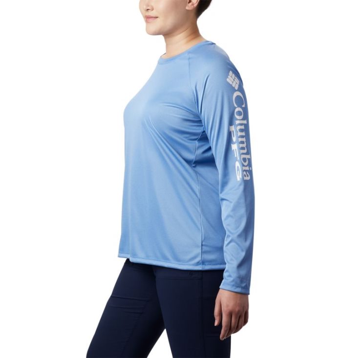 Camisetas Columbia Tidal Tee™ Heather Long Sleeve Feminino Azuis Branco Portugal | 164730-TA91