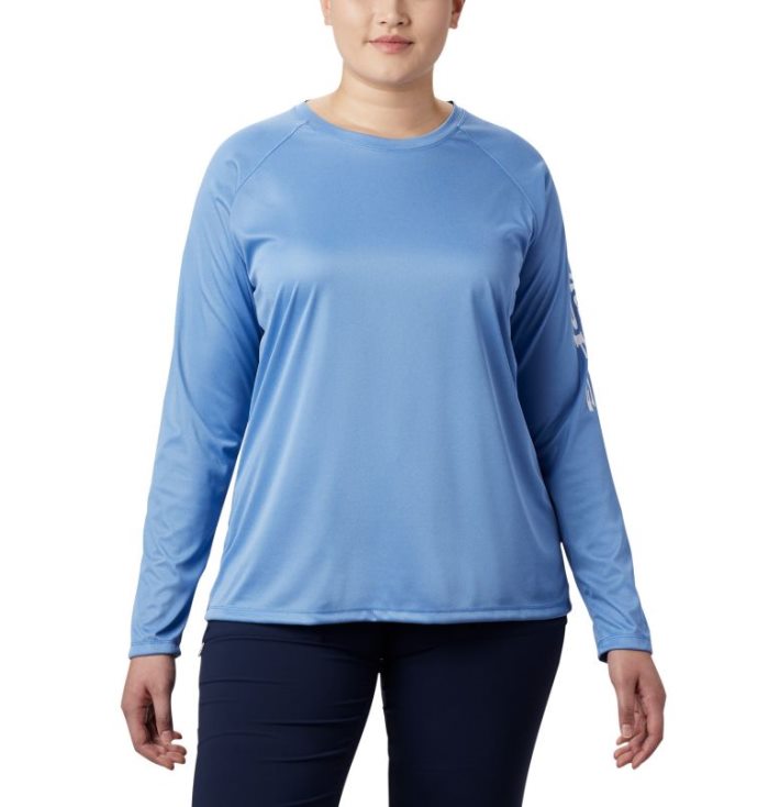 Camisetas Columbia Tidal Tee™ Heather Long Sleeve Feminino Azuis Branco Portugal | 164730-TA91